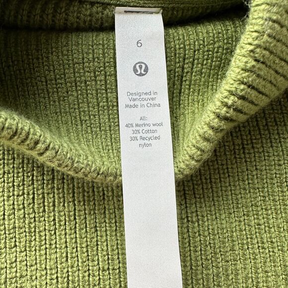 Lululemon SZ 6 Merino Wool Blend Ribbed Turtleneck Sweater Foliage Green - Picture 3 of 10